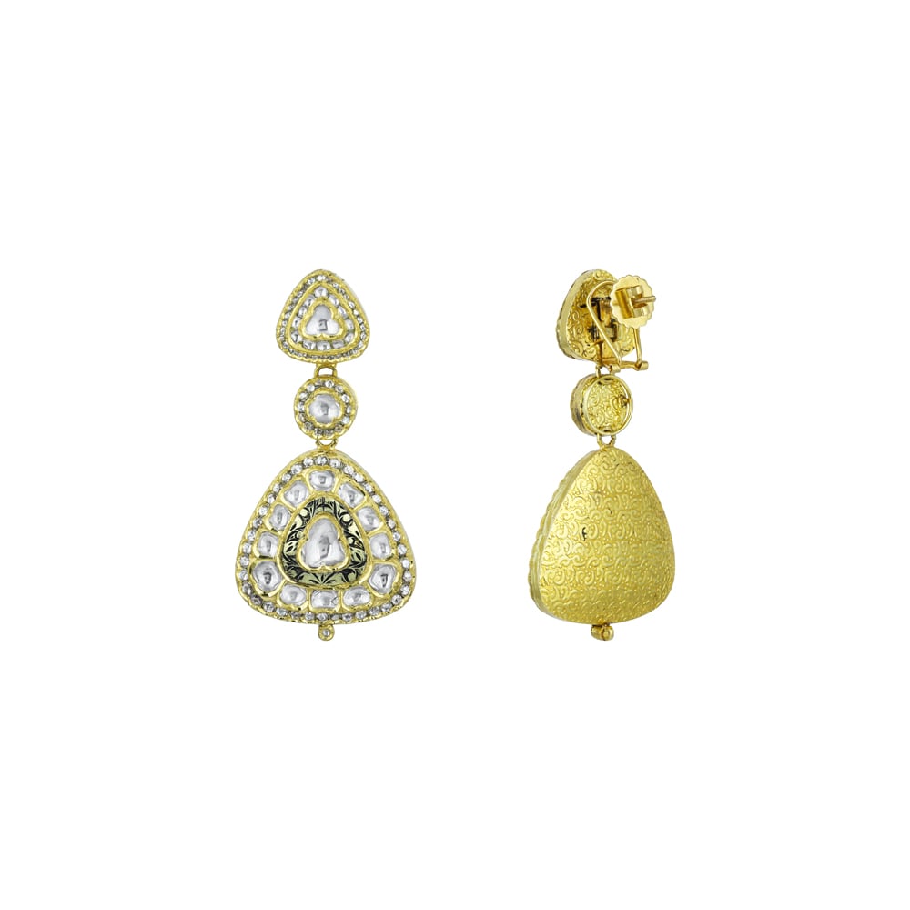 Cascading Polki Diamond Earrings in Layered Triangular Design